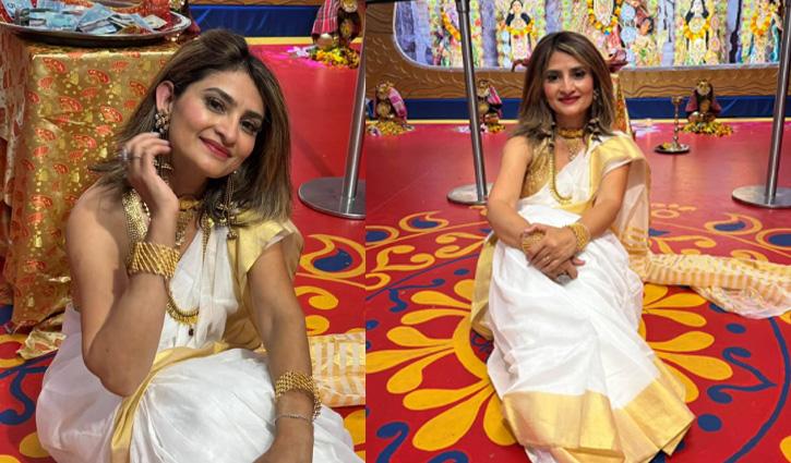 শারদোৎসবে শাড়ির ভাঁজে বাঙালিয়ানায় প্রবাসী কণ্ঠশিল্পী জেনিফার গমেজ - Chief TV